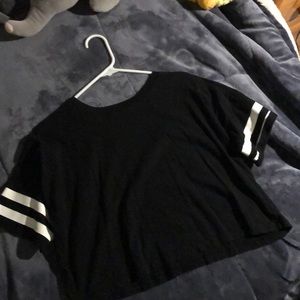 Forever21 Black Croptop Stripped Sleeve Tee